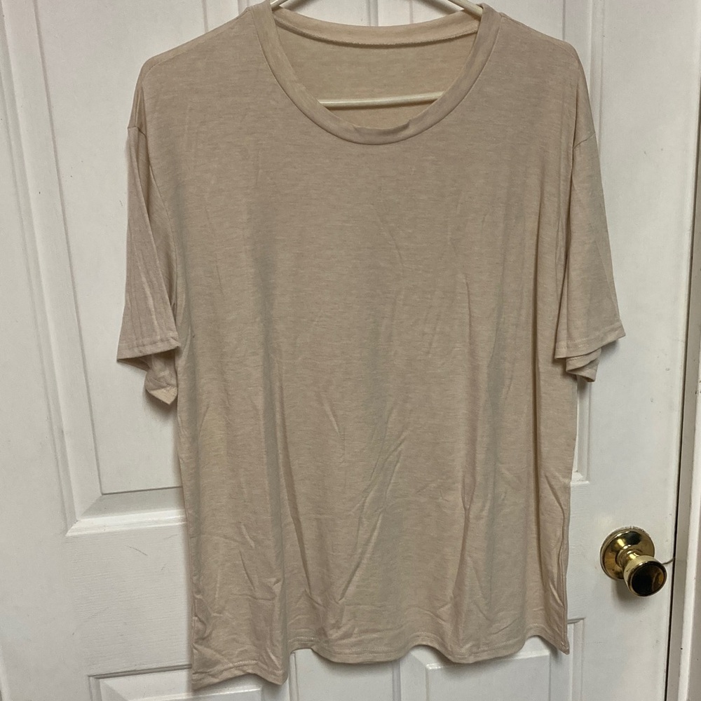 3/$20 bundle and save 
Women's Short Sleeve Crew Neck Tee - Light Beige